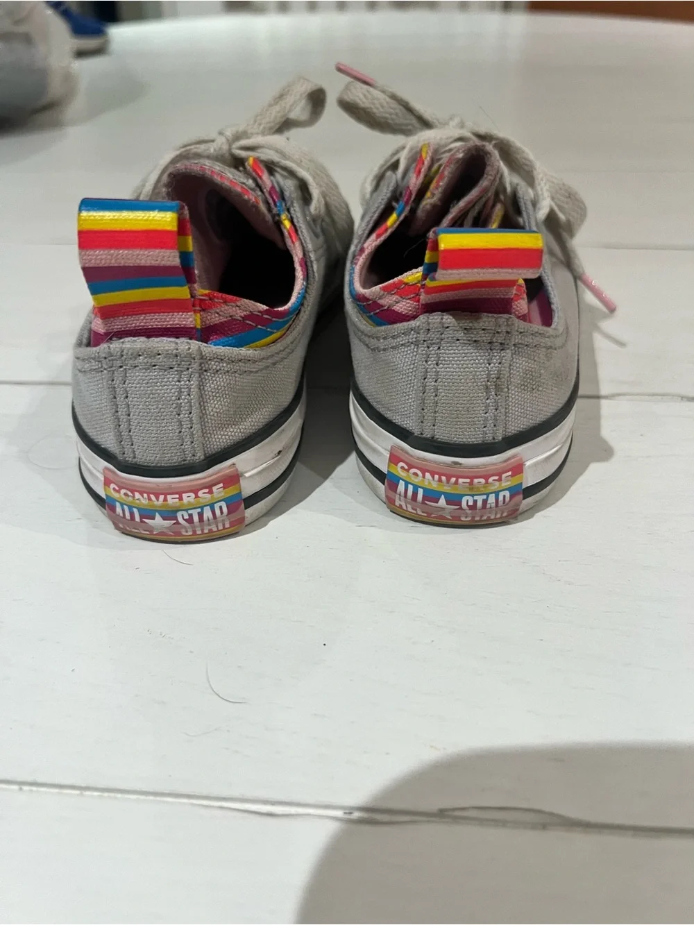 Converse Kids Low Top Sneakers in Gray with Rainbow Trim
